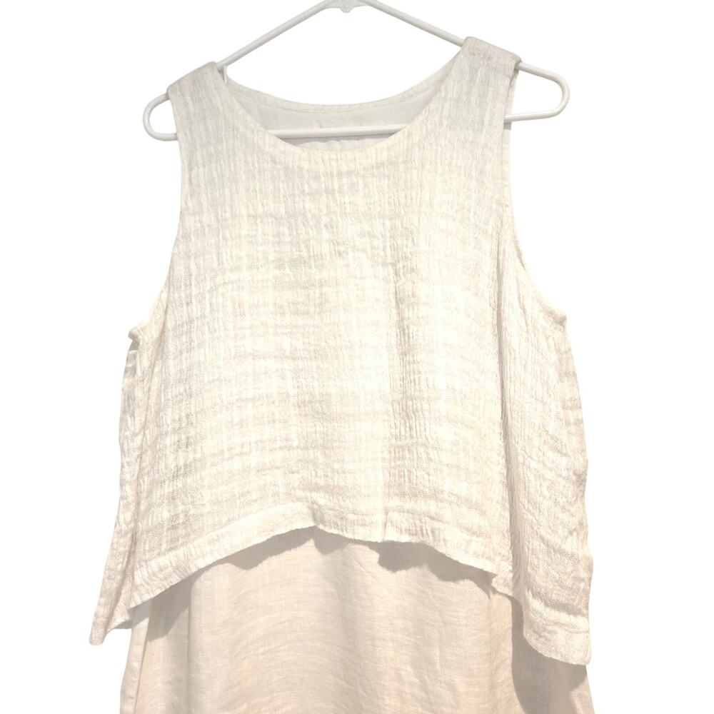 Pure Jill Linen Maxi Dress White Cotton Gauze Layered Shift L Lagenlook - Picture 4 of 8